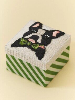 ANTHROPOLOGIE Embroidered Dog Jewelry Box NEW